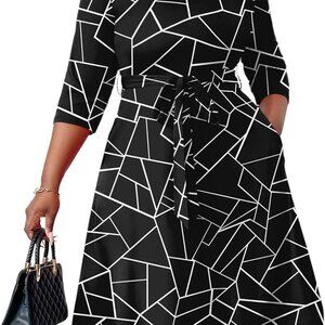 Plus Size Midi Dress for Women - Printing Summer Dresses for Wedding Guest Cockt